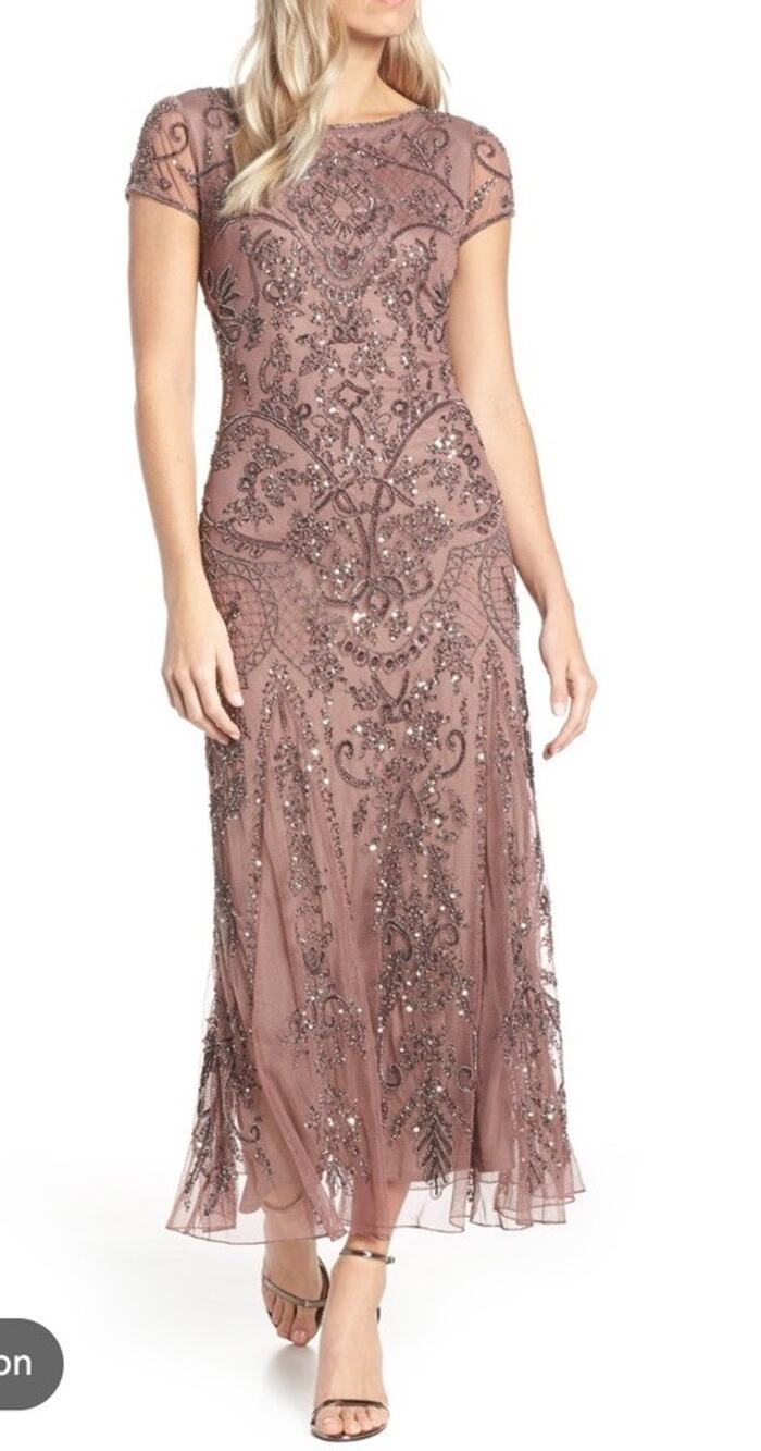 Pisarro Nights Embellished Mesh MIDI Gown Beaded Sz 10 Mauve NWT $268
